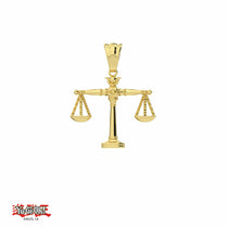 Gold Libra scale pendant on a white background