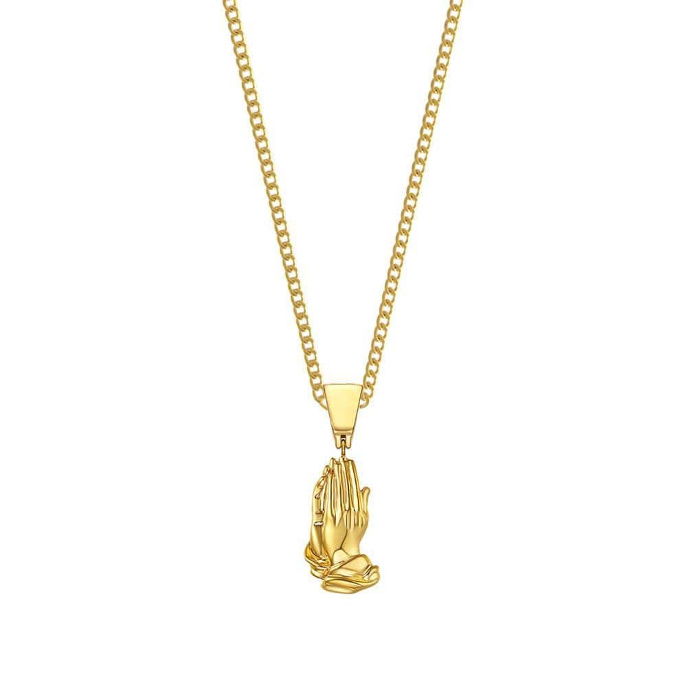 10k Gold Praying Hands Pendant Necklace